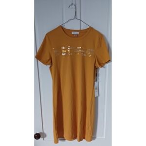 Marigold Gold Text Calvin Klein Logo Short‎ Sleeve T-Shirt Dress